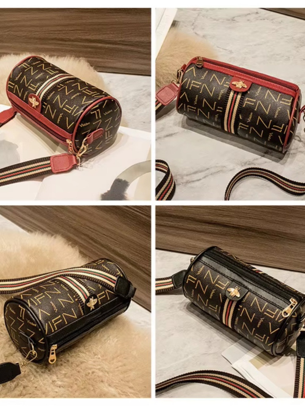 Monogram Bee Accent Barrel Crossbody Bag - Red /Brown NIP - Picture 9 of 10